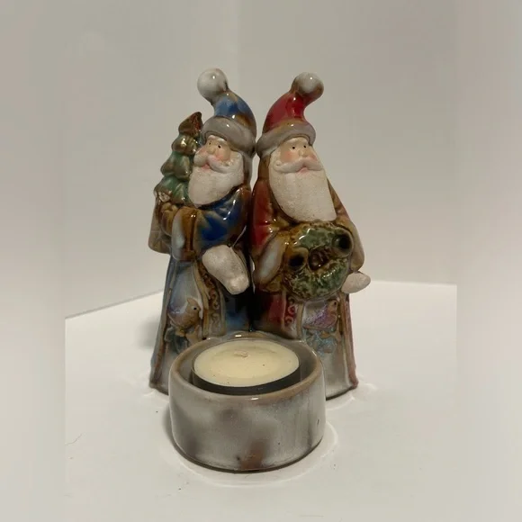 Porcelain Santas Tea Light Holder - Picture 1 of 9